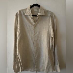 Suitsupply Linen Tan Casual Button Down Shirt
